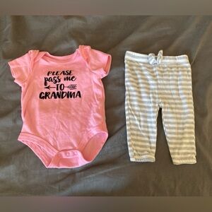 Baby Essentials Pass me to Grandma Onesie and Striped Pants